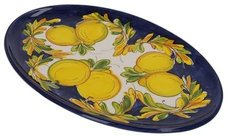 KEYHOMESTORE | Vassoio Ovale in Ceramica Elegante con decorazione limoni, Made in Italy (36x25cm)