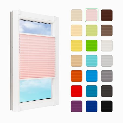MakoStyl Fenster Plissee Innen ohne Bohren - B 80 H 110 cm Klemmfix Puderrosa Plisee - 100 g/m2 Plissees Faltrollos - 50% Verdunkelung Blissett Rollo - Blickdicht Klemmplisseeses