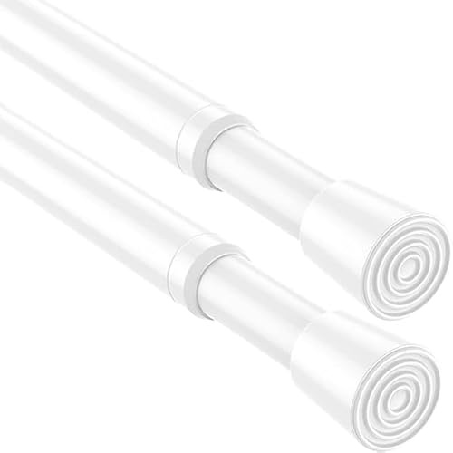 Zipglo 2pc Extendable Curtain Poles 82-150cm, Adjustable Tension Rods for Curtains Extendable Curtain Pole，White Telescopic Curtain Rod No Drill Tension Pole for Windows, Doorway