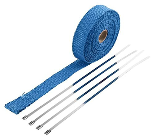 Hitzeschutzband Auspuff,Auspuff Dichtband 5m * 2,5 cm Motorrad Auspuff Wrap Rohrkopf Wärme Wrap Turbo Wärmeabgas Thermische Wickelband Titan mit Edelstahlkunst(Blue)