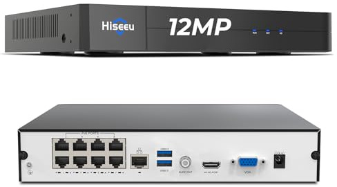 [12MP + 16CH Extendable] Hiseeu 12MP PoE NVR Network Video Recorder, Work with 12MP/8MP/5MP/4MP/3MP/1080P PoE Camera, Motion Detect, 24/7 Recording, Smart Playback, No Hard Drive