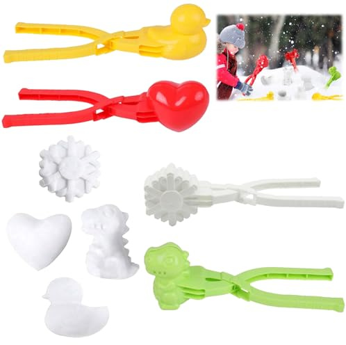 MagiSel 4 stycken snöbollsklämma, snöbollsformare, snöbollsformare, snöbollsformare, verktyg, dinosaurie, anka, hjärta, snöflinga, för snöbollskrider på vintern utomhus lek