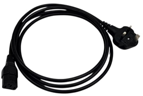 UK Made ASTA Approved 2m lead UK Plug to 3 pin IEC C13 Socket TV PC Fax Printer. (Black)