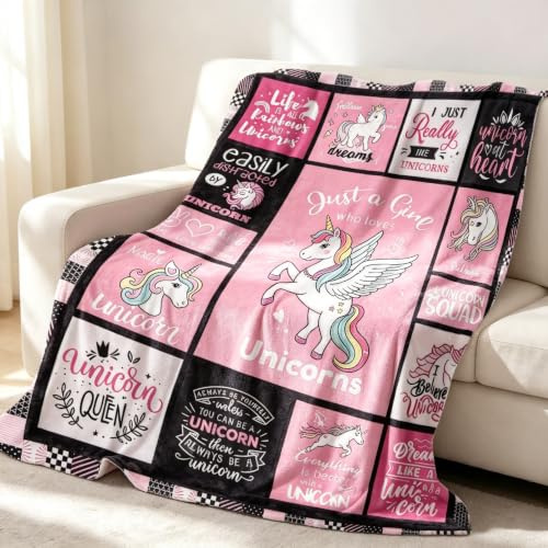 Vexthorion Soft Fluffy Christmas Blankets For Girls 150x100cm,Comfortable Unicorn Blanket Gifts Funny Children Gifts,Warm Flannel Fur Blanket For Couch, Bed,Sofa Home Decor（Unicorn）