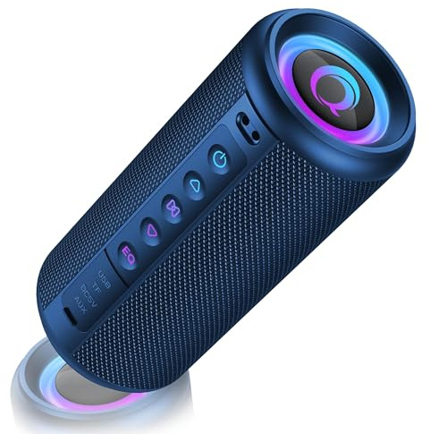 Portable Bluetooth Speaker, 2026 Bluetooth 5.4 Wireless Speaker with 20W HD Loud Stereo Sound, 20H Playtime, LED Lights, IP7, TWS Pairing, Built-in Mic, for Outdoor, Home, Beach, Party, Gift, Blue