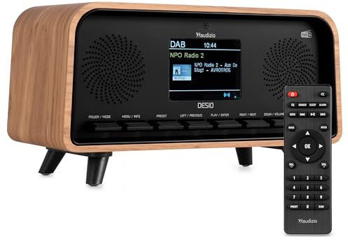 Audizio Desio Dab Radio Bluetooth Retro portátil con Dab+ y FM – Radio Digital con Pantalla a Color, Despertador, USB, Altavoz estéreo 30 W, Mando a Distancia – Color Madera Clara