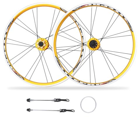 Paire De Roues De Vélo Pliable 20'' 406/451 Freins V-Brake Avant/arrière Dégagement Rapide F74 Mm/R130 Mm Roues BMX Compatibles 7 À 10 Vitesses(Gold,451)