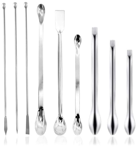 YEVKOR 9 Pezzi Spatole Da Laboratorio, Raschiatore A Doppia Estremità, Cucchiaio Laboratorio In Inox Micro Spatola Cucchiaio Laboratorio Scoop Per Campionamento Della Polvere Riempitrici Di Capsule