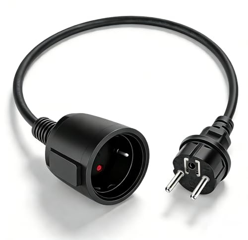 Schuko Verlängerungskabel Kurz, Schutzkontakt Verlängerungskabel, Schwarz 16A /250V, Netzkabel Steckdosenverlängerung, 3x1,5 mm² 16A 250V IP44 Für Zuhause, Büro,Außenbereich