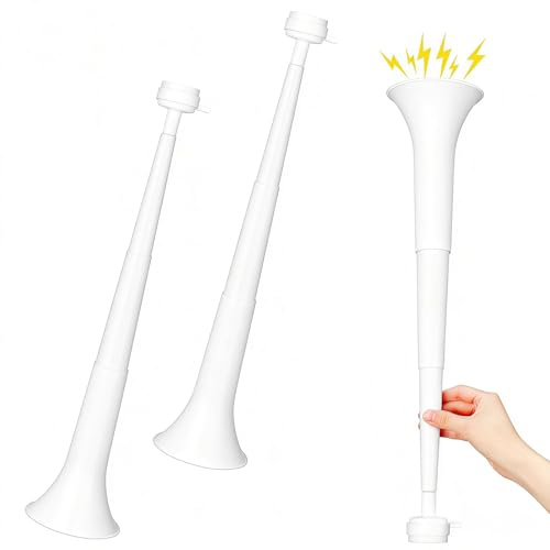 GCQJOQ 2 Pcs Collapsible Stadium Horn for Adult, 21 Inch Vuvuzela Plastic Trumpet, for Sporting Events Football Carnival Party, White