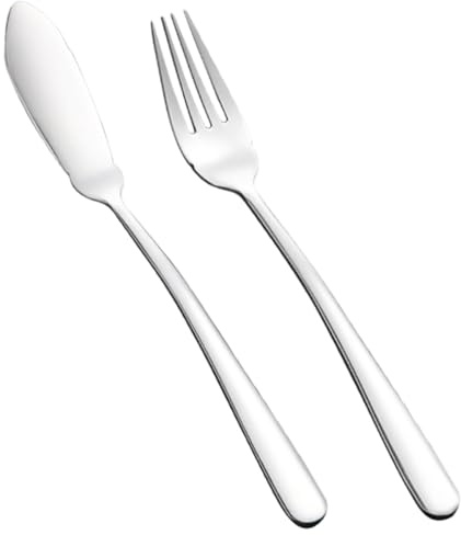 SUPVOX Juego de Cubiertos de Acero Inoxidable para Comida Occidental, 2 Piezas (cuchillo para Pescado y Tenedor), Utensilios de Metal para Restaurante y Hogar, Corte Preciso y Diseño