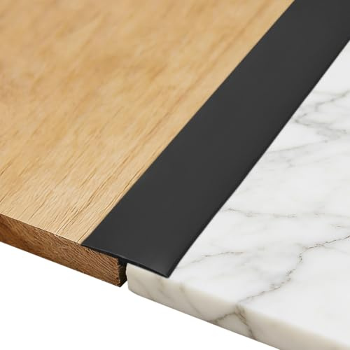 T Profil Übergangsleiste, Übergangsprofil Selbstklebend, PVC Türschwellen Leiste, Boden Höhenausgleich Abdeckleiste für Parkettböden Laminate Schwellen (Schwarz, 3M * 5CM)