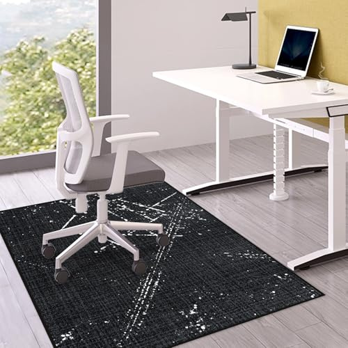 Bodenschutzmatte Bürostuhl 120X150 cm: Luxuriöse Bedruckter Stoff Bürostuhl Unterlage für Parkett und Hartböden, Mehrzweck Schreibtischstuhl Unterlage für zu Hause und im Büro (Schwarz, 120 x 150 cm)