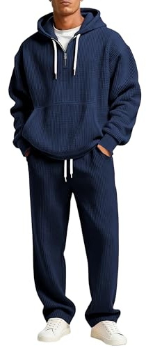 Herr Tvådelade outfits Set Stickad Quarter Zip Hoodie Träningsbyxor Set Atletiska träningsoveraller Joggingdräkt