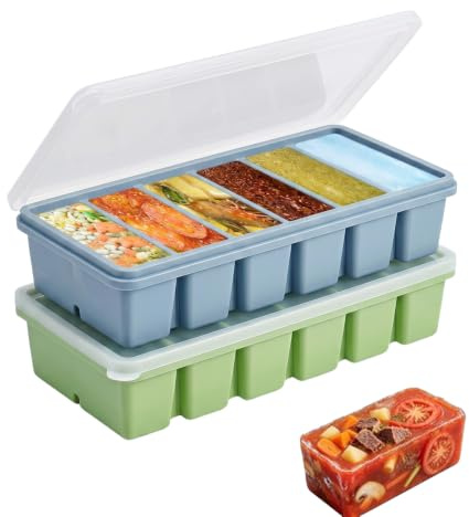 2 PCS Soup Cube Silicone Freezer Tray, Silicone Freezer Moulds with Lid 90 ML Soup Freezers Container Large Silicon Food Freezers Tray Make 6 1 Cup Portions Cubes for Storage Food