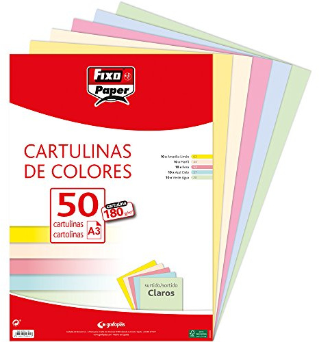 Fixo Paper 00001793 Lot de 50 feuilles de papier cartonné coloré A3 Assortiment de couleurs claires 180 g