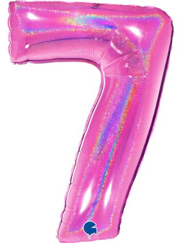 XXL Riesen Zahlen Folienballon 102 cm (40) holografisch 3D Effekt – Perfekte Deko für Geburtstage, Jubiläen & Feiern – Happy Birthday Party-Highlight - für Helium und Luft! (Fuchsia, 7)