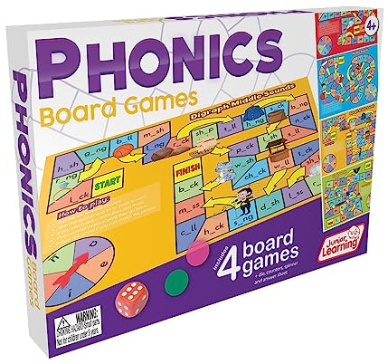 Junior Learning Phonics Board Games Set, 6 Counters, Ages 4-5, Language Skills, Pre K-K, Medium