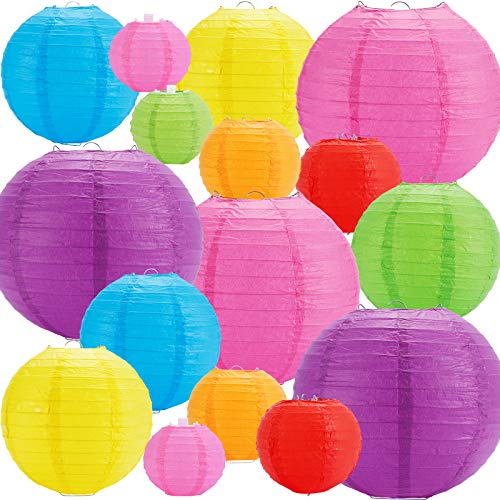 ZJHAI 16 Pcs Colorful Paper Lanterns, Multi-Color Chinese or Japanese Hanging Paper Lanterns Decorations for Party, Classroom, Wedding, Home Decorations(Size of 4, 6, 8, 10 In)