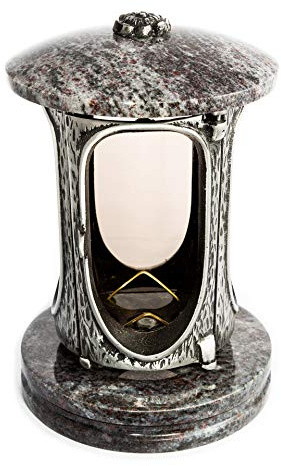 Afterglow Stilvolle Grablaterne Elégant Granit Orion hell Höhe 23 cm/Ø 15 cm Grableuchte Grablicht Grablampe Granitlampe Granitlaterne Bronze mit Sockel Grabschmuck