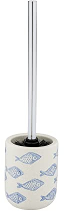 WENKO WC-Garnitur Aquamarin, hochwertiger Bürstenhalter aus edler Keramik in mattem Weiß mit Blauer, maritimer Szenerie, handbemalt, hygienische WC-Bürste, Ø 10 x 40 cm
