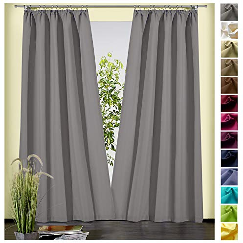 heimtexland ® Dekoschal Baumwolle Uni Blickdicht Vorhang Kräuselband Gardine Grau HxB 150x135 Typ625
