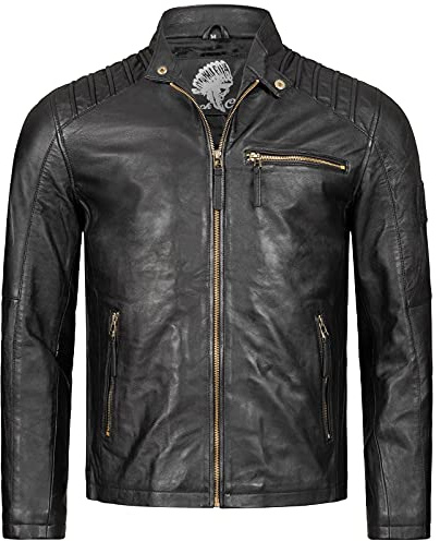 Rock Creek Herren Lederjacke Biker Jacke Echtleder Motorradjacke Leder Jacken Herrenjacke Schwarz Winterjacke Übergangsjacke H-291 Schwarz 3XL