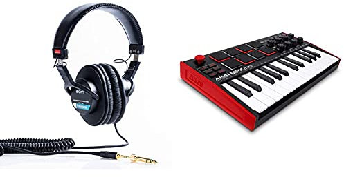 Sony Mdr-7506 Auriculares De Diadema Cerrados, Negro + Akai Professional Mpk Mini Mk3 Teclado Controlador Midi USB De 25 Teclas con 8 Drum Pads