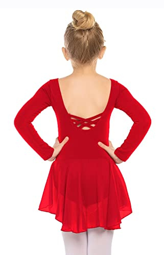 Beyove Mädchen Ballettkleidung Rückenfrei Langarm Ballettkleid Balletttrikot Ballettanzug Kinder Baumwolle Tanzkleid Tanzbody Ballettbody mit Rock Tütü 3-11Jaher