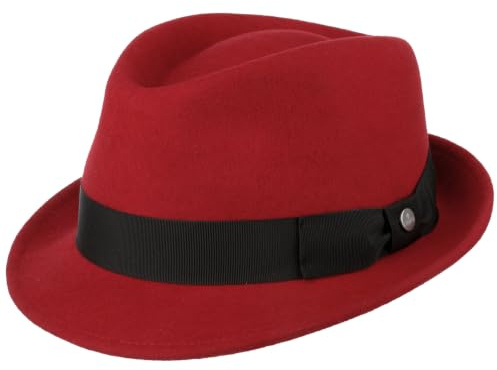 LIERYS Classic Wool Trilby Hut Damen Herren Wollfilz Outdoor wasserabweisend Packable Fedora Sommer Winter dunkelrot XL (60-61 cm)