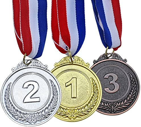 GOLDGE 3Pcs Gewinner Medaillen Gold Silber Bronze Medaille Medaillen für Kinder Gold Siegermedaillen Kinder für Party Sportstag Spielzeug Preisen Wettbewerb Auszeichnungen Medaillen Mitgebsel