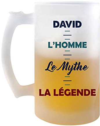 Planetee Chope de bière David Mythe Légende - cadeau idée anniversaire Fête des Pères Humour - Verre givré 470 ml avec poignée Alcool Pinte