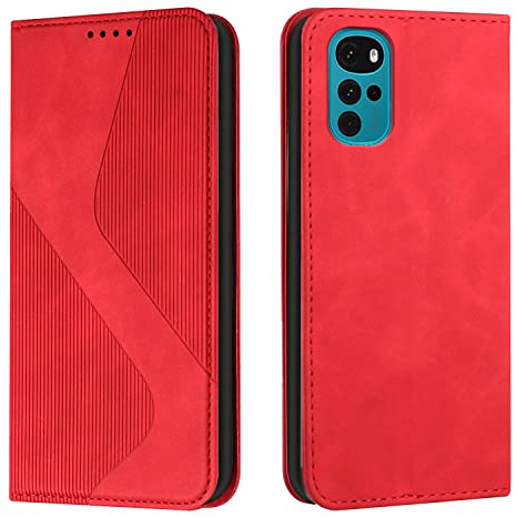 Mo-Somnus Funda para Motorola Moto G22,Funda Carcasa de Cuero con Tapa Flip Case, Cuero Billetera Flip Protectora Carcasa Magnético con Cáscara de TPU (Rojo)