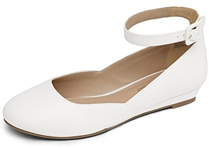 DREAM PAIRS Ballerinas Damen Schuhe Damen Elegant Flache Schuhe für Damen mit Verstellbarem Knöchelriemen Riemchenballerina,Size 39,Weiss-Pu,REVONA-E