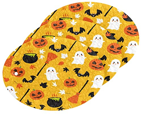 Esponja de fregar absorbente para utensilios de cocina sin revestimiento, esponjas y estropajos de cocina, pulpa de madera, algodón, patrón de Feliz Halloween, color blanco