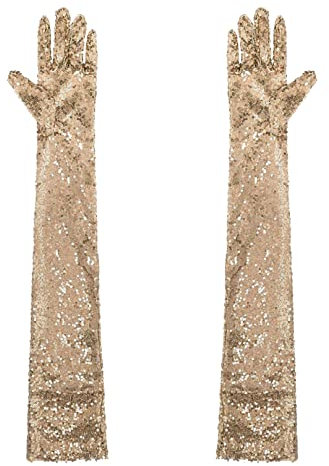 Agoky Damen Pailletten Handschuhe Abendhandschuhe Ellenbogen Lang Party Hochzeit Braut Armstulpen Fäustlinge Gloves Champagner Einheitsgröße