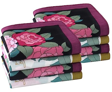 HOULIFE Damen Taschentücher – Blumentaschentücher, Stofftaschentücher Damen, Taschentuch Stoff aus Reiner 60S Gekämmte Baumwolle für Alltagsgebrauch Hochzeit, 45x45cm, 4/8 Stücke