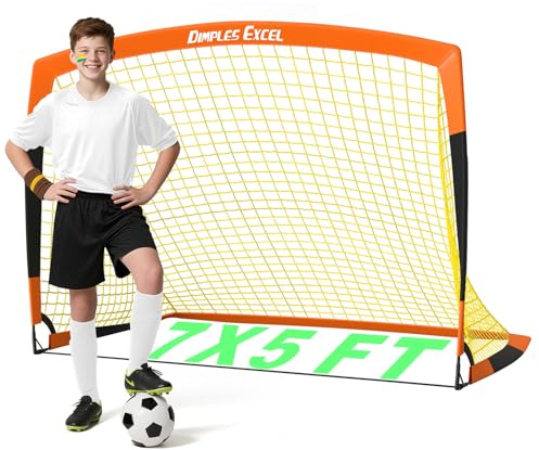 Dimples Excel Pop-Up Fußballtor – Faltbar für Kinder | 1er oder 2er Set in 120x90 / 152x110 / 213x152 cm | 3 Farben wählbar | Optional mit Ball, Pumpe, Hütchen & Zielscheibe | Für Garten & Geschenk