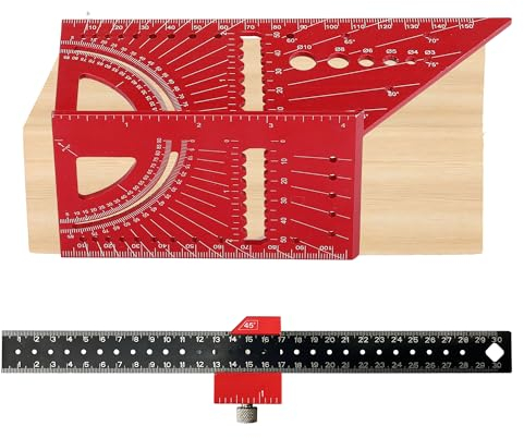 FEETE 45/90 3D Gehrungswinkel Aluminiumlegierung Zimmermannswinkel Winkel Zollstock Holzbearbeitung Quadratisch Größe