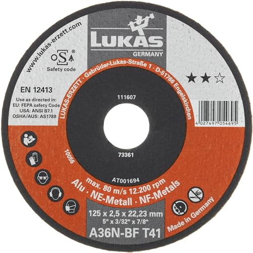 Lukas Erzett A36N-BF Lot de 25 disques à tronçonner T41 pour aluminium 125 x 2,5 mm droit pour meuleuse d'angle 13,5 x 13,5 x 8,5 cm