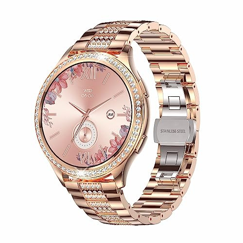 Smartwatch Damen Rund mit Telefonfunktion Blutdruckmessung Benachrichtigung Schrittzähler Uhr Damen Smatchwatchuhren mit Herzfrequenzmessung Schlafmonitor Sportmonitor von Verbrauch Kilometerstand