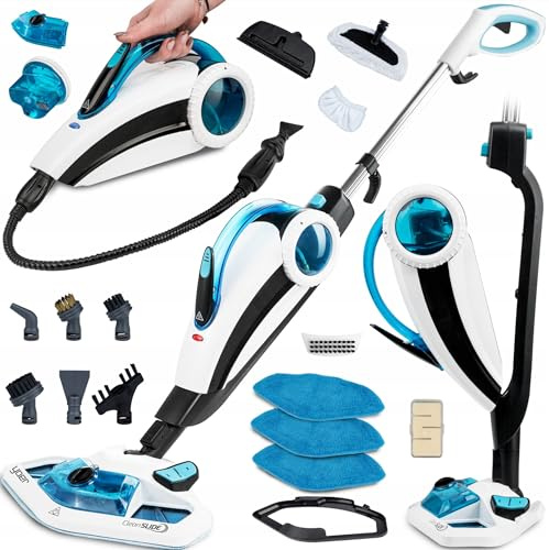 Yoer CleanSlide SMC01W, Dampfmop mit Handwaschanlage, 6 m Reichweite, 400-ml-Tank, Zubehörsatz, Schnellaufheizung, Drehfuß, für Teppiche, Polster, Teppichböden, weiß