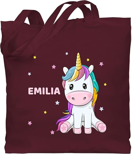 Baumwolltasche - Einhörner - Einhorn Unicorn - Unisize - Bordeauxrot - einhorntasche personalisierte tasche kindergarten unicorns beutel baumwolle stofftasche kinder name einhörnern jutebeutel
