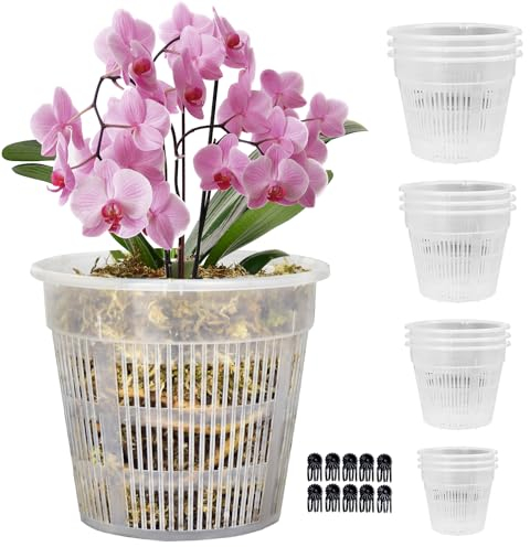 Tialero 12 macetas de orquídeas, 3 de cada una de 4.5, 5.5, 6.3 y 7.5 pulgadas con agujeros, macetas de orquídeas transparentes para trasplantar, macetas de plástico para uso en interiores y