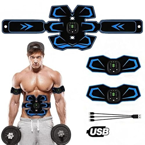 Fiorky EMS Muscle Stimulator, Abs Trainer, Electric Abdominal Muscle Toner, Abs Stimulator USB Rechargeable Fitness Trainer Belt for Men & Women, Training for Waist/Leg/Arm