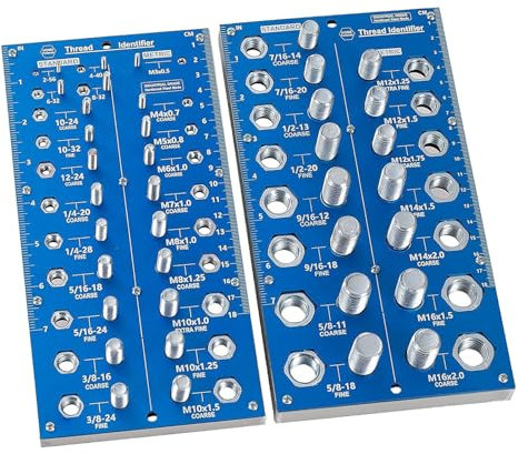 2Pcs Nut and Bolt Thread Checker, 38 Holes Inch and Metric Bolt and Nut Identifier Gauge, 17 Metric and 21 Imperial Sizes, 10 Additional Specifications, Bolt Size and Thread Gauge