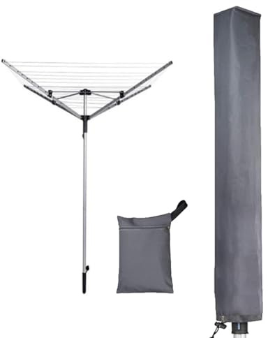 Etomvoop Wäschespinnen-Abdeckung, 600D Oxford, groß, wasserdicht, wetterfest, Sonnenschirmabdeckung, Trocknergestell mit Reißverschluss, passend für Garten (Silber (16 x 16 x 180 cm)