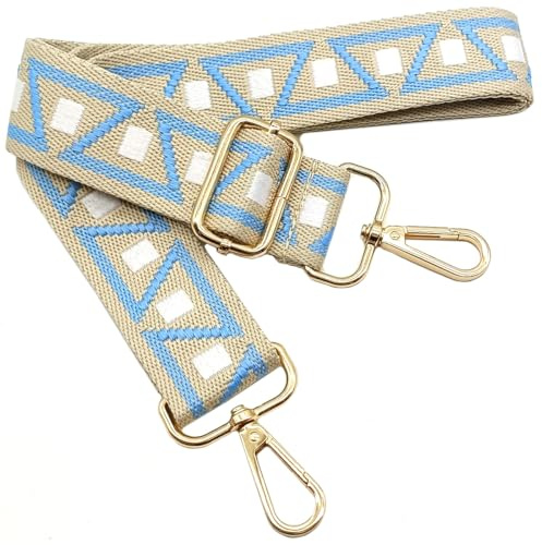 Verstellbarer Schultergurt für Taschen Blau Weiß, Taschengurte zum Wechseln, Taschengurt Breit mit Karabiner Gold, 80-130 cm Tragegurt Tasche für Damen Schulterriemen, Handtasche, 3.8cm, 1105