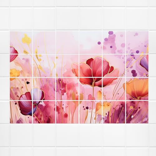 GRAZDesign Fliesenaufkleber Blumenwiese Fliesenbild Bad & Küche - 20x25cm / 122x76cm