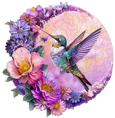 Jigfoxy Wooden Jigsaw Puzzles for Adults, Hummingbird Wooden Puzzle 280pcs, Unique Animal Shape Wood Puzzles, Birthday Gifts for Family Friend with wooden box(13.3 * 12.8in)